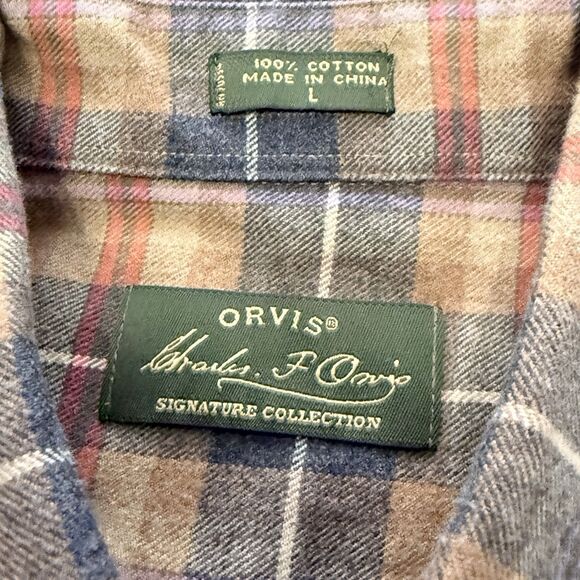 Orvis Signature Men’s Flannel Shirt Large Plaid Button Down Warm Hiker Outdoor - Picture 3 of 8